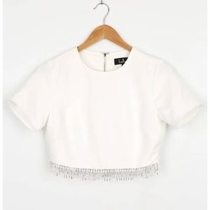 white spark fringe top
